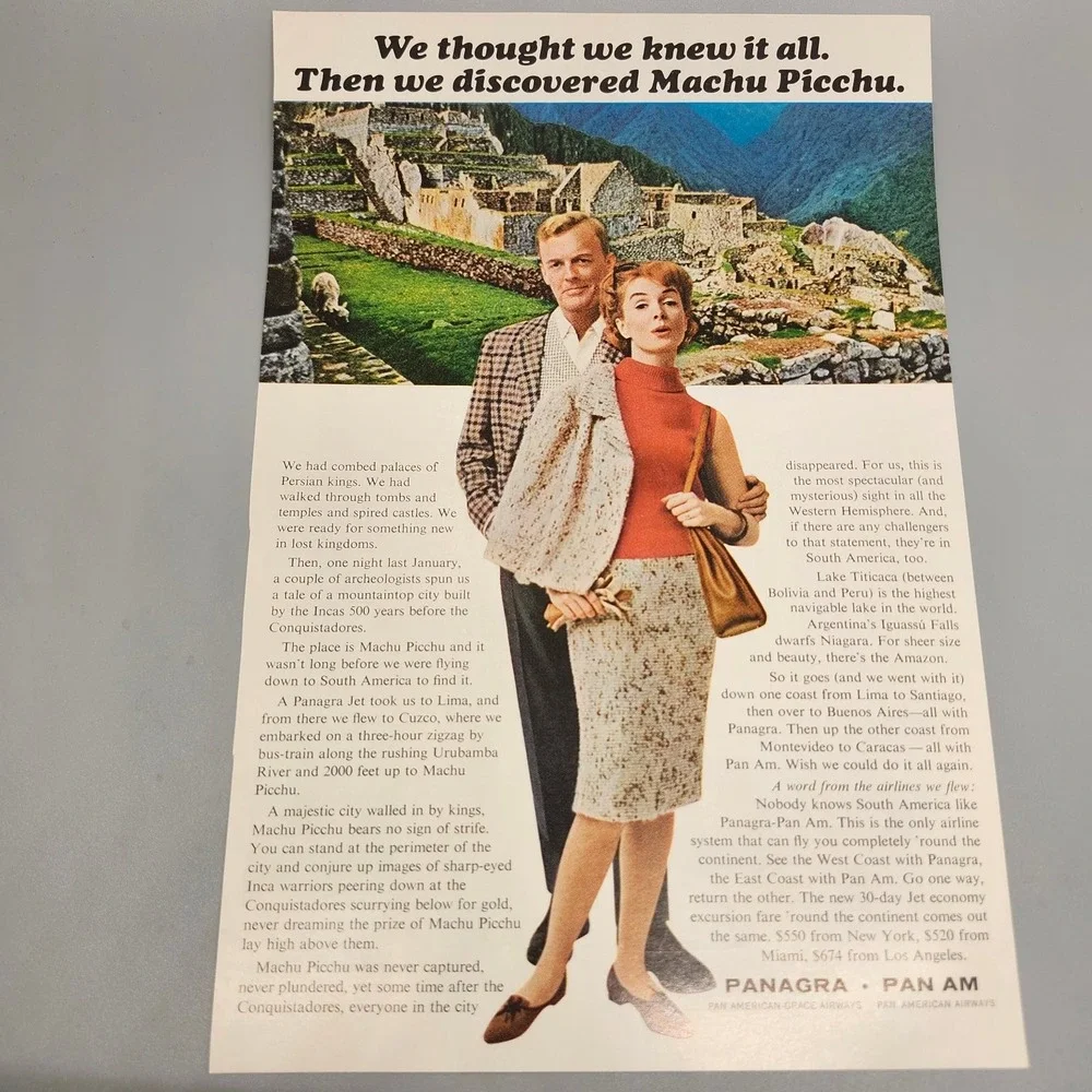 Panagra Pan Am Magazine Ad 1960s South America Machu Picchu Travel